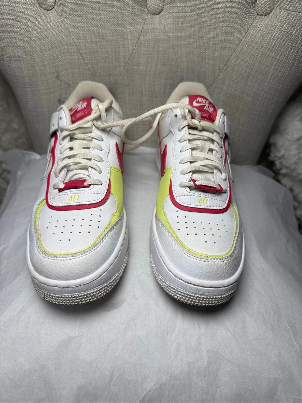 Nike Air Force 1 Low White with Red & Neon Yellow Accents women